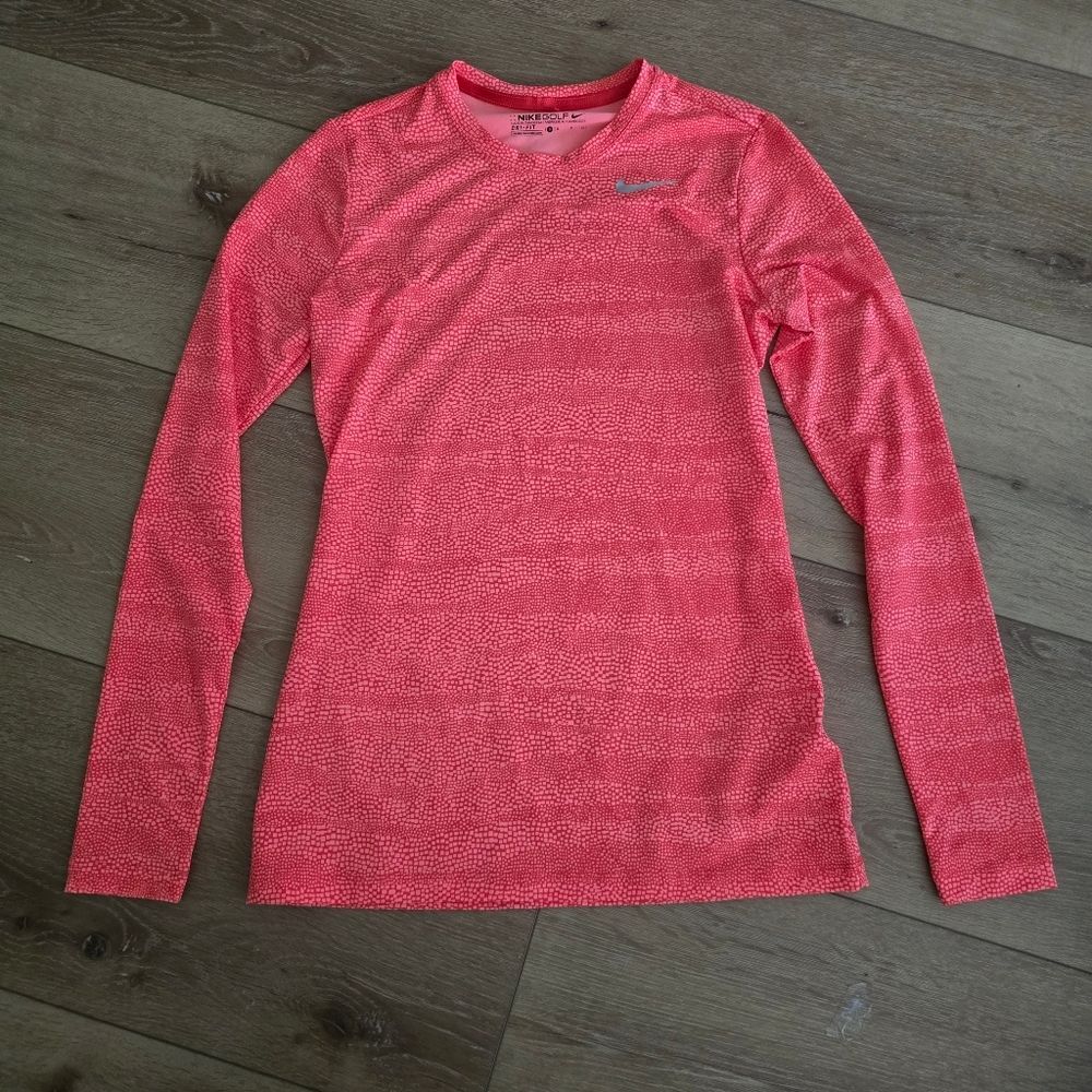 Nike Golf Dri Fit Womens Size Small Top Long Sleeve Shirt Orange Geometrical